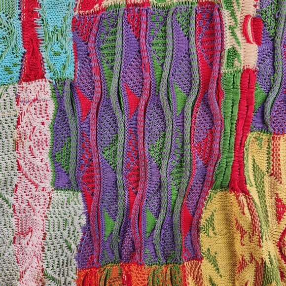 COOGI Australia Short Sleeve Sweater Knit Intricate Colorful Large Patchwork Art - Picture 3 of 16